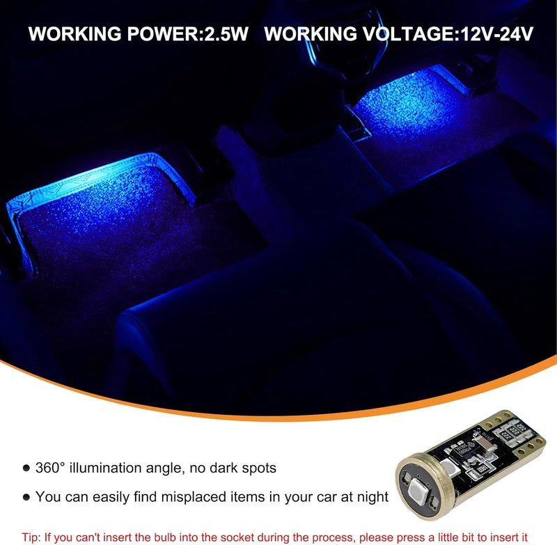 SHMZK 2PCS 194 LED Bulb 6000K, CANBUS Error Free T10 168 2825 W5W LED Light Bulb Replacement, 3030 Chipsets Super Bright LED Bulb for Car Interior Dome License Plate Light (Blue) - Image 5